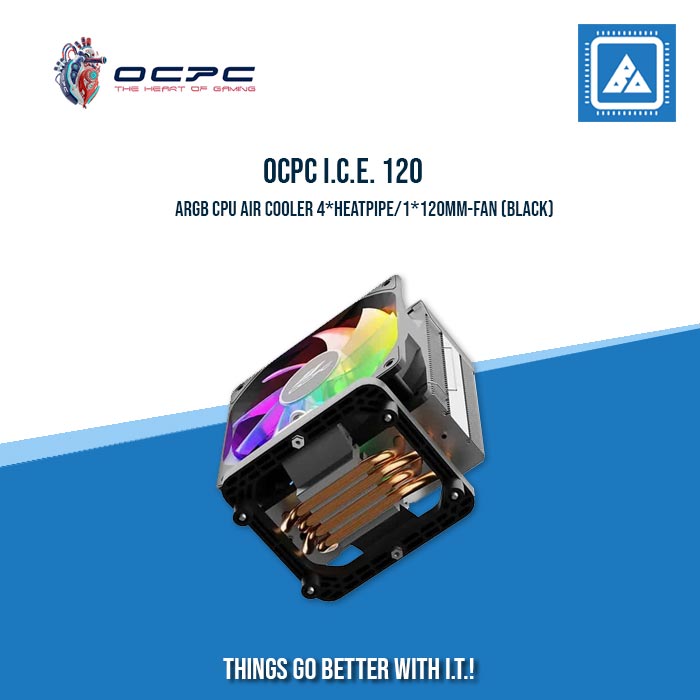 OCPC I.C.E. 120 ARGB CPU AIR COOLER 4*HEATPIPE/1*120MM-FAN (BLACK|WHITE) OCPC I.C.E. 120 ARGB CPU AIR COOLER 4*HEATPIPE/1*120MM-FAN (BLACK|WHITE)